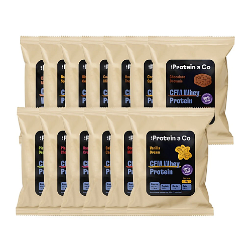 :Protein a Co CFM WHEY 80 balenie 13 proteínových vzoriek